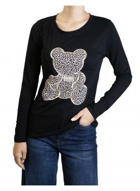 t shirt manica lunga bianca con stampa Orsacchiotto leopardato